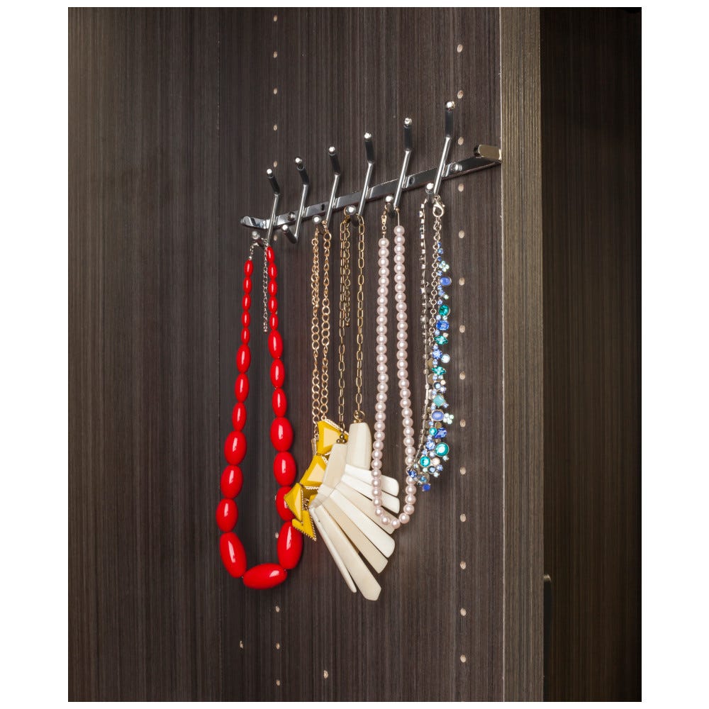 Fixed hook rack to hold scarves, ties, belts and jewelry