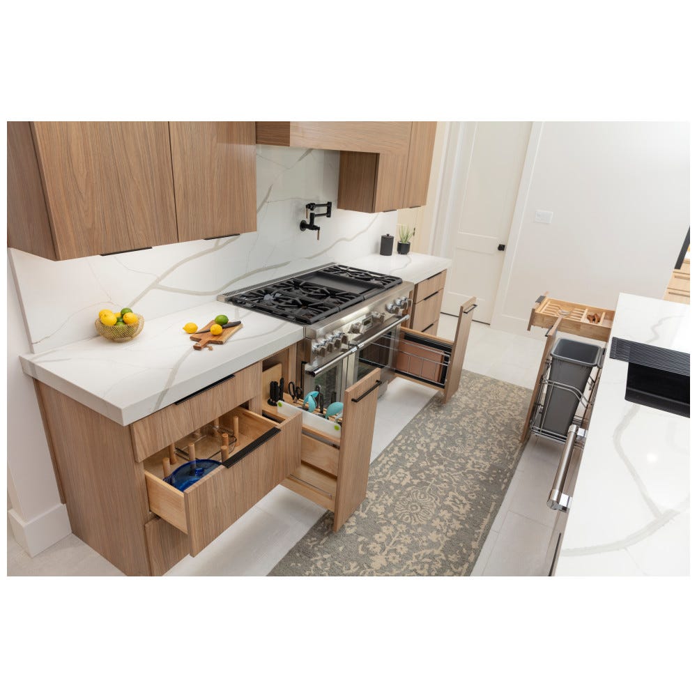 Kitchen with organizational features within the drawers