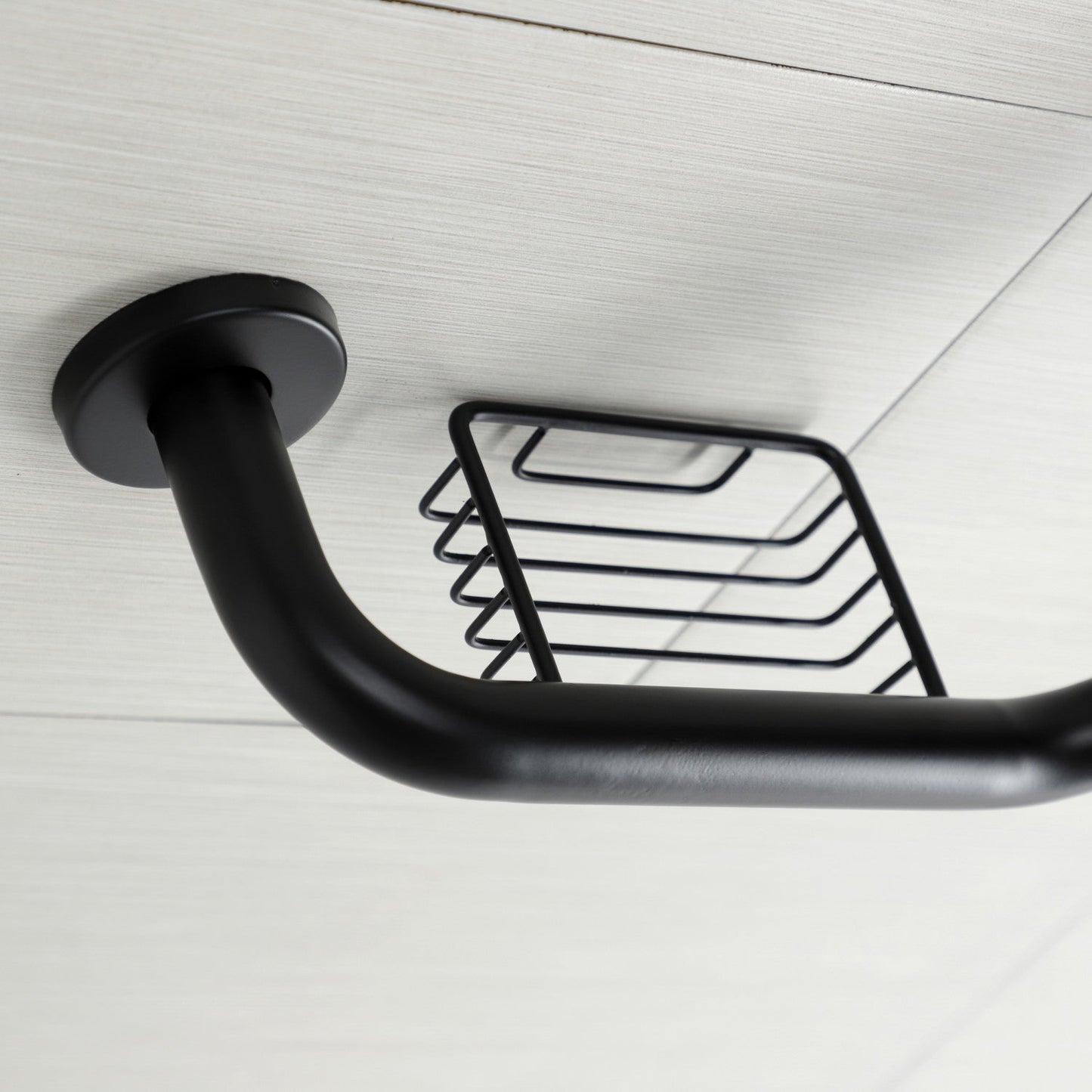 Meridian 10" x 12" Angled Grab Bar with Soap Dish in Matte Black