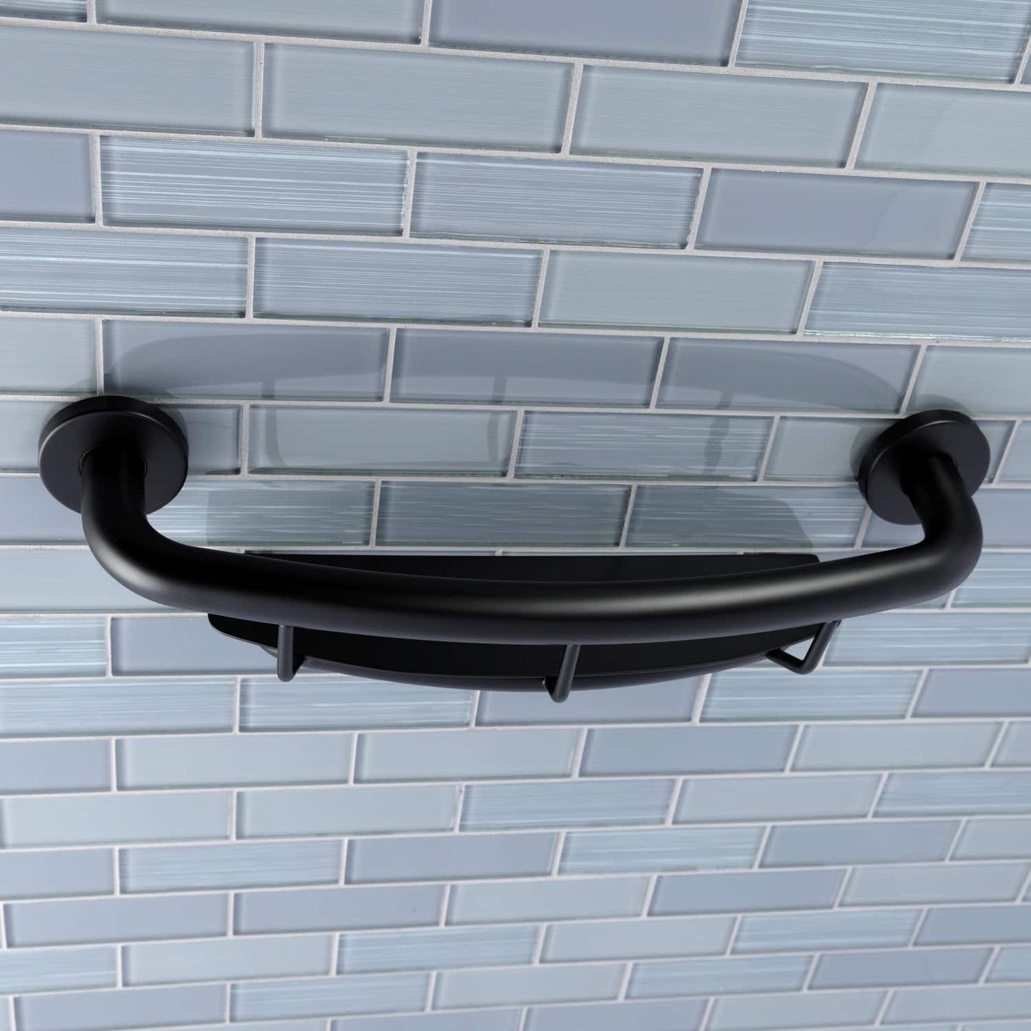 Meridian 18" Stainless Steel Grab Bar with Shelf in Matte Black