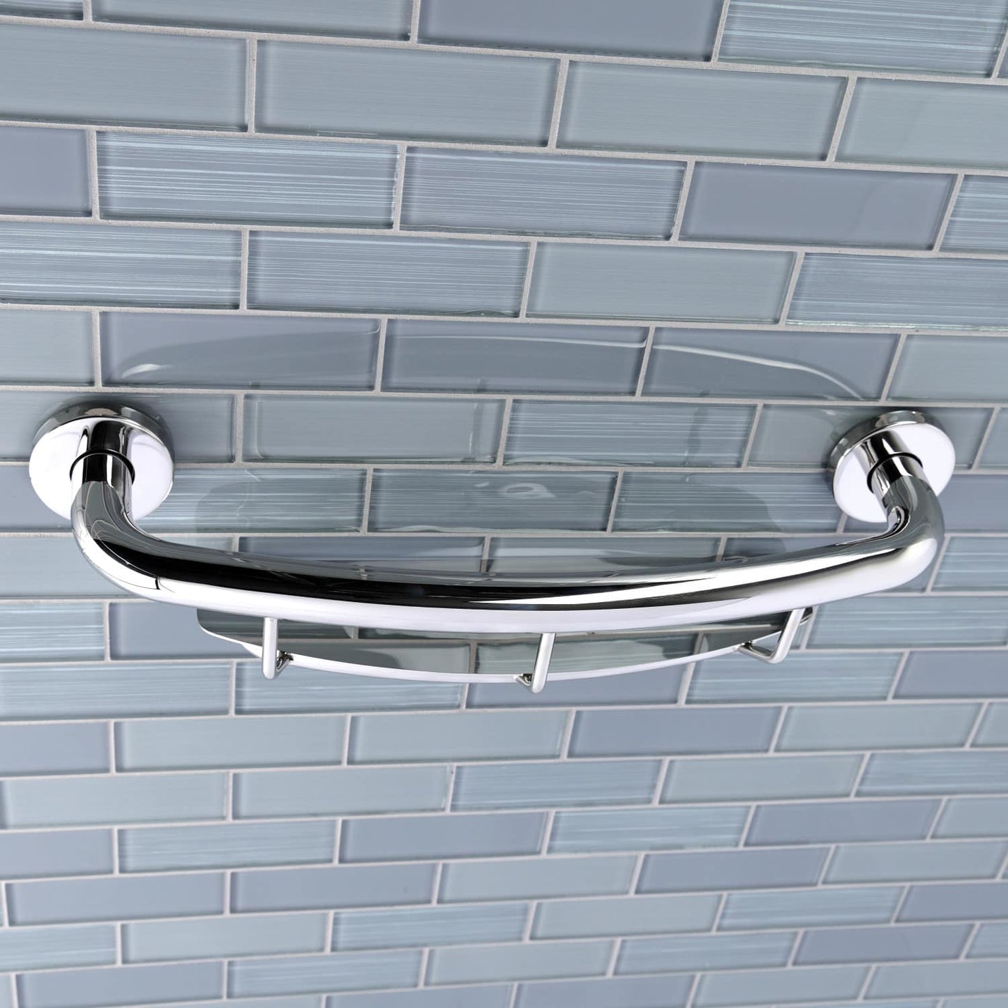 Meridian 18" Stainless Steel Grab Bar with Shelf in Polished Chrome