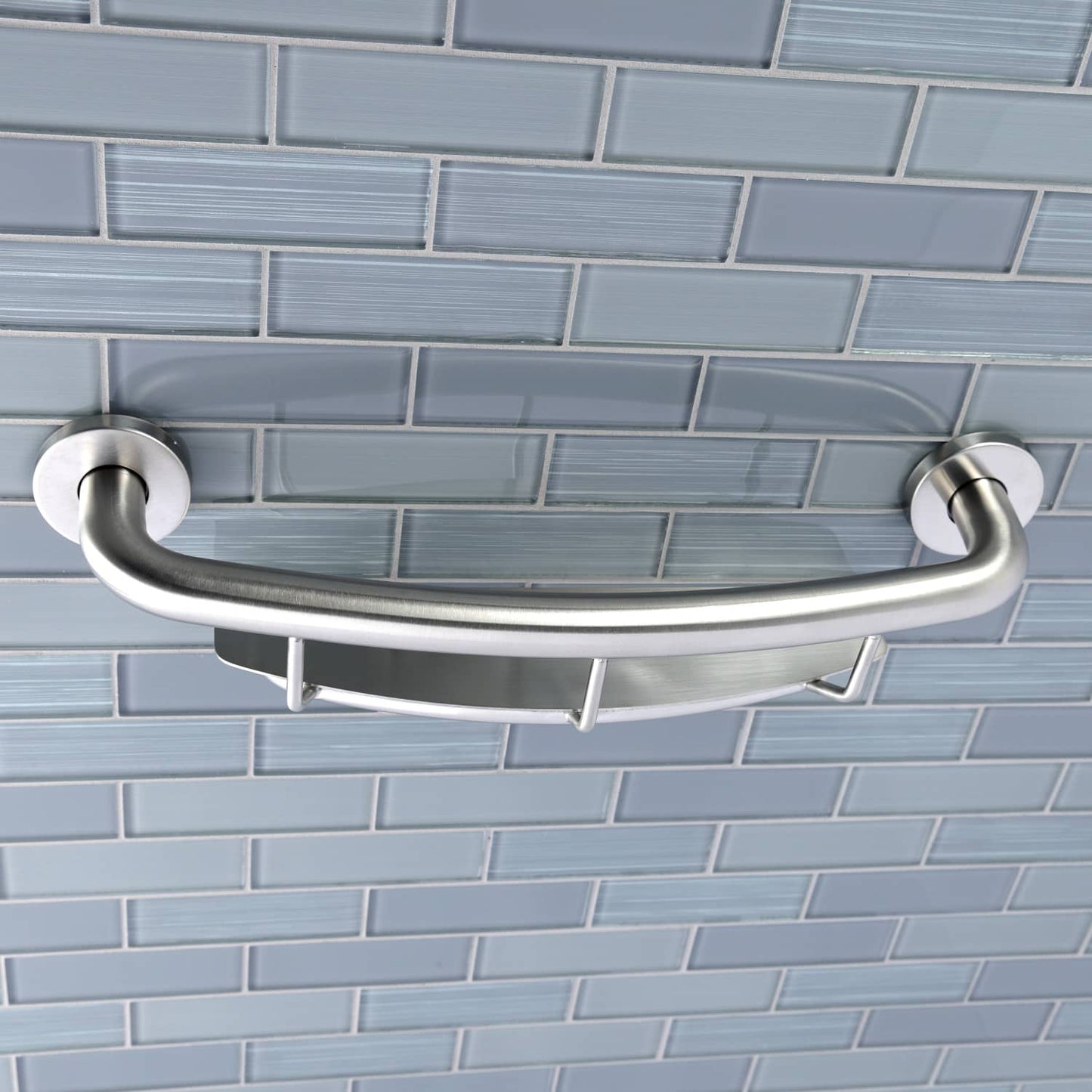 Meridian 18" Stainless Steel Grab Bar with Shelf in Brushed Nickel