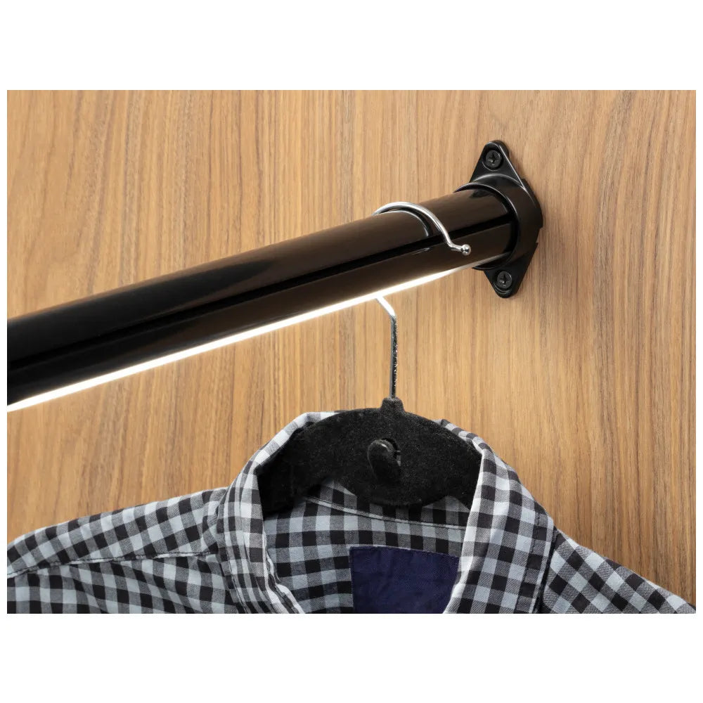 Closet Rod with Integrated LED Light in Black