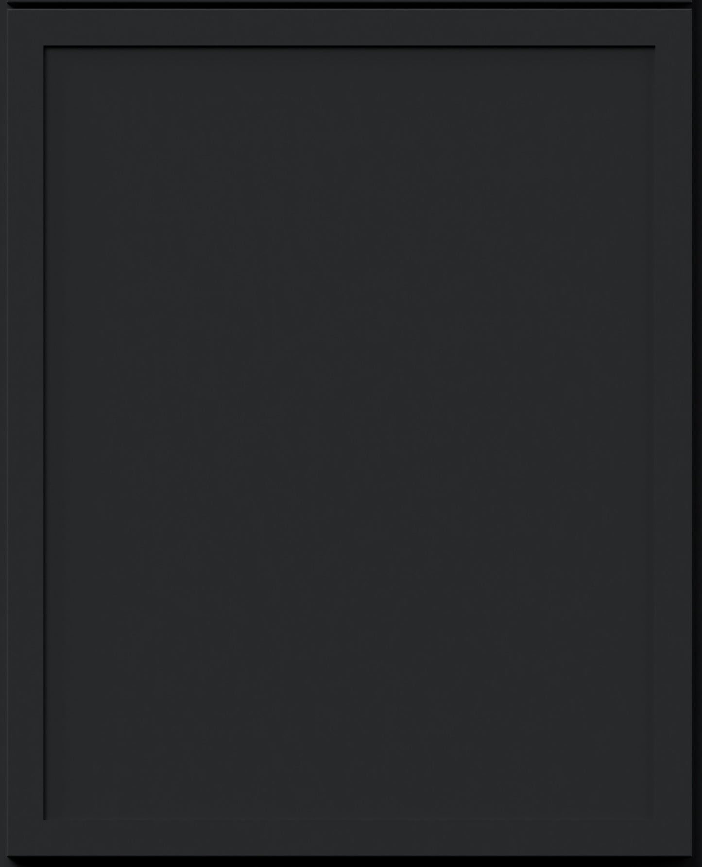 Fabuwood Luna pitch black small sample door. small shaker door style with a black painted finish.