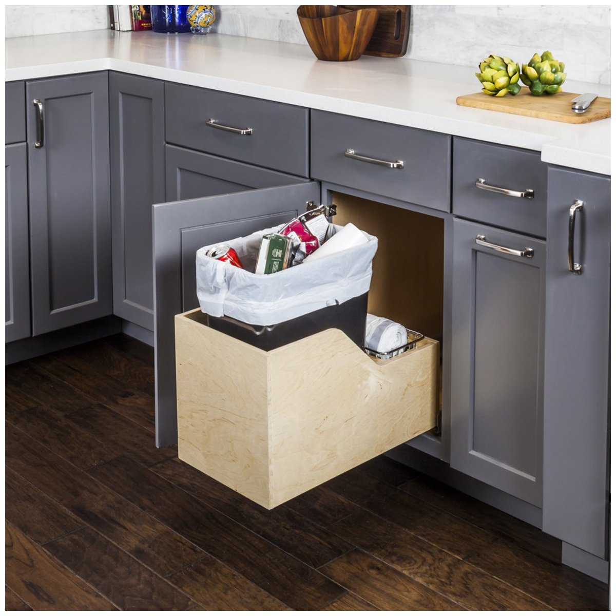 Hardware Resources White Birch Preassembled 35 Quart Single Pullout Waste Container System-DirectCabinets.com