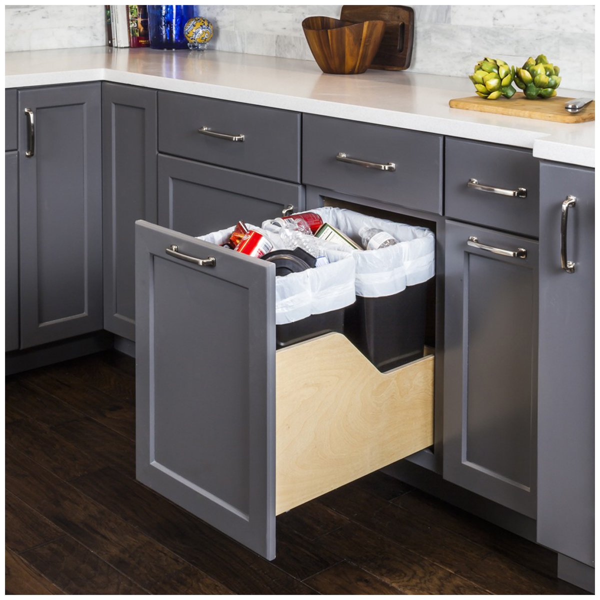 Hardware Resources Preassembled 35 Quart Double Pullout Waste Container System-DirectCabinets.com