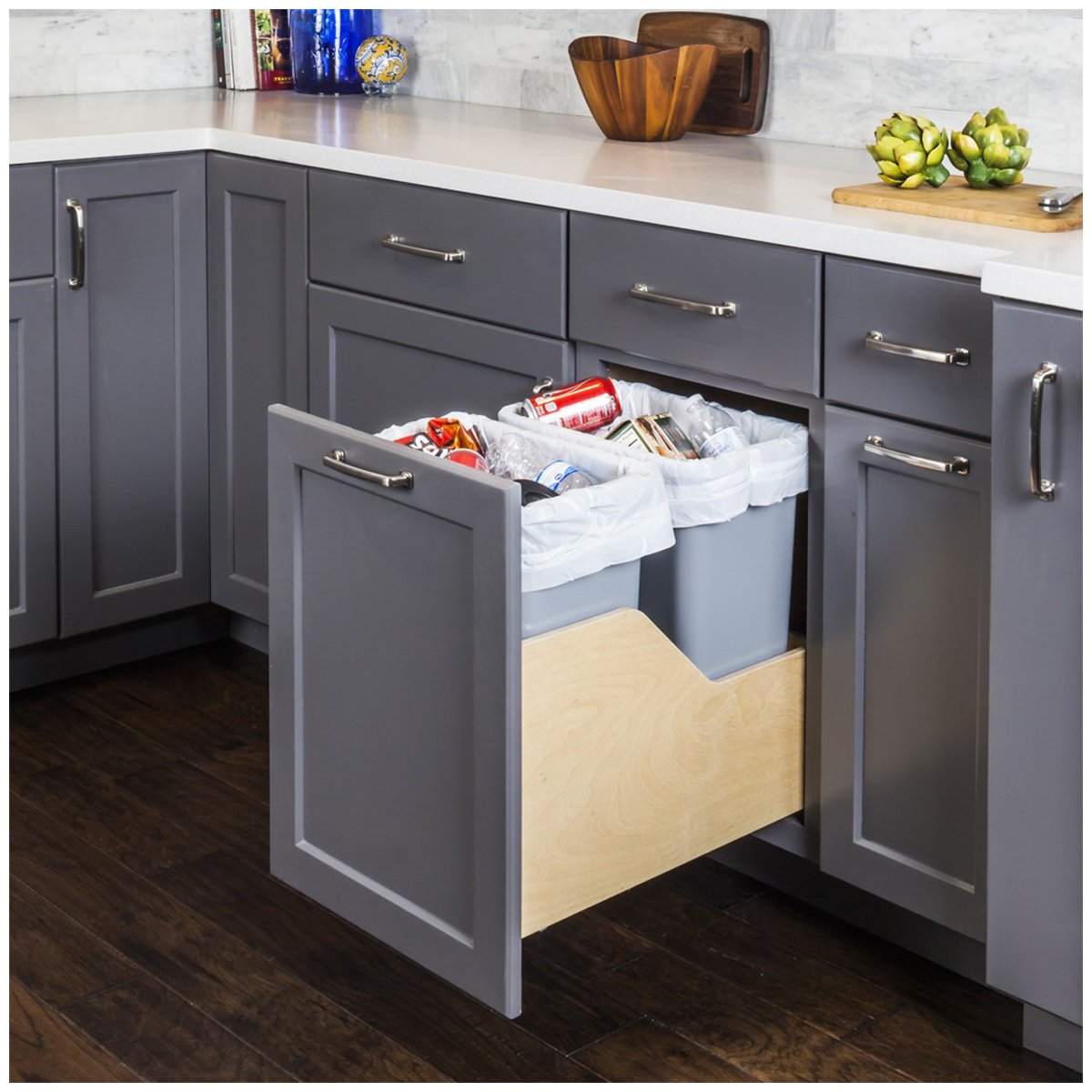 Hardware Resources Preassembled 35 Quart Double Pullout Waste Container System-DirectCabinets.com