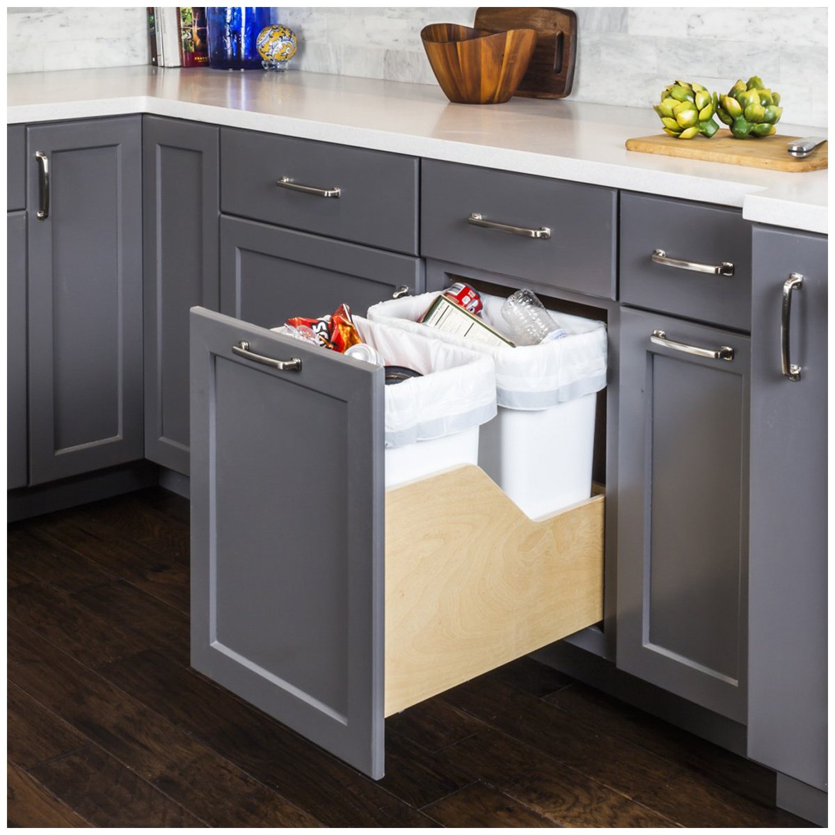 Hardware Resources Preassembled 35 Quart Double Pullout Waste Container System-DirectCabinets.com