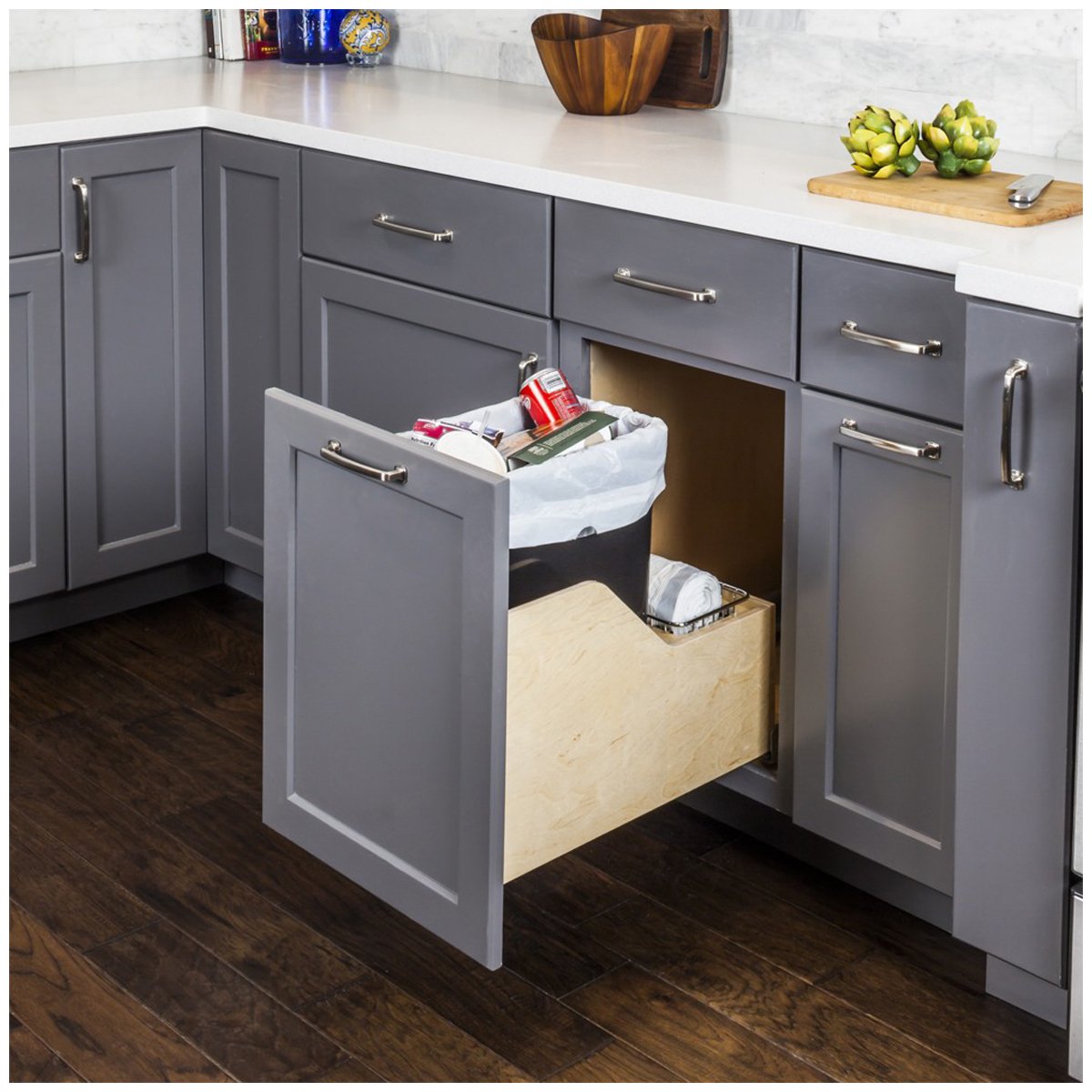 Hardware Resources Preassembled 35 Quart Single Pullout Waste Container System-DirectCabinets.com