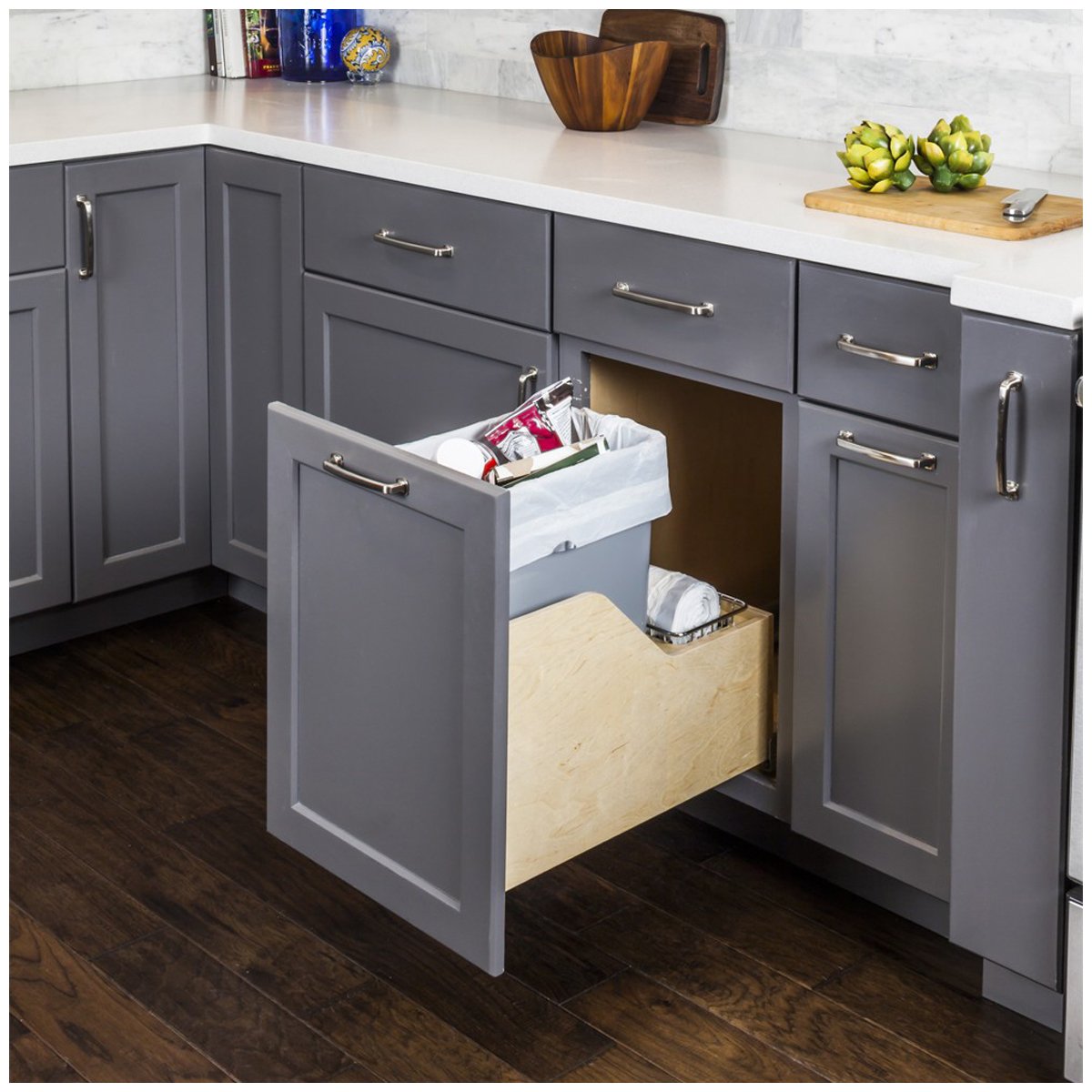 Hardware Resources Preassembled 35 Quart Single Pullout Waste Container System-DirectCabinets.com