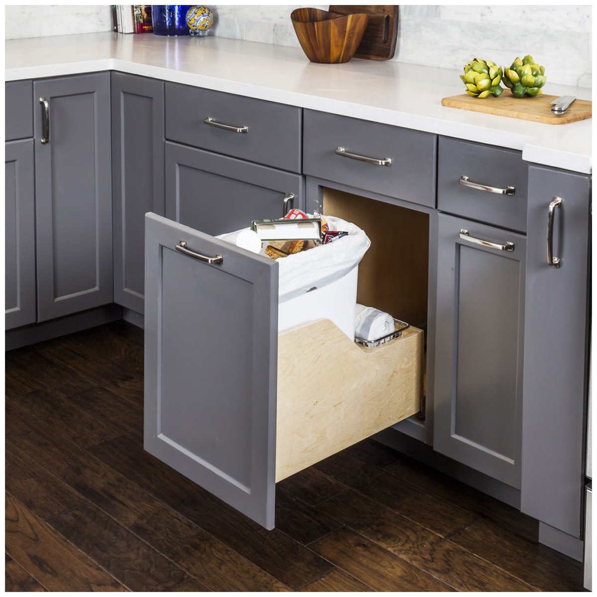 Hardware Resources Preassembled 35 Quart Single Pullout Waste Container System-DirectCabinets.com