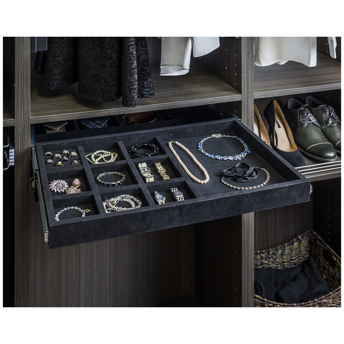 Hardware Resources 10 Compartment Felt Jewelry Organizer with Ring Insert Drawer Kit-DirectCabinets.com