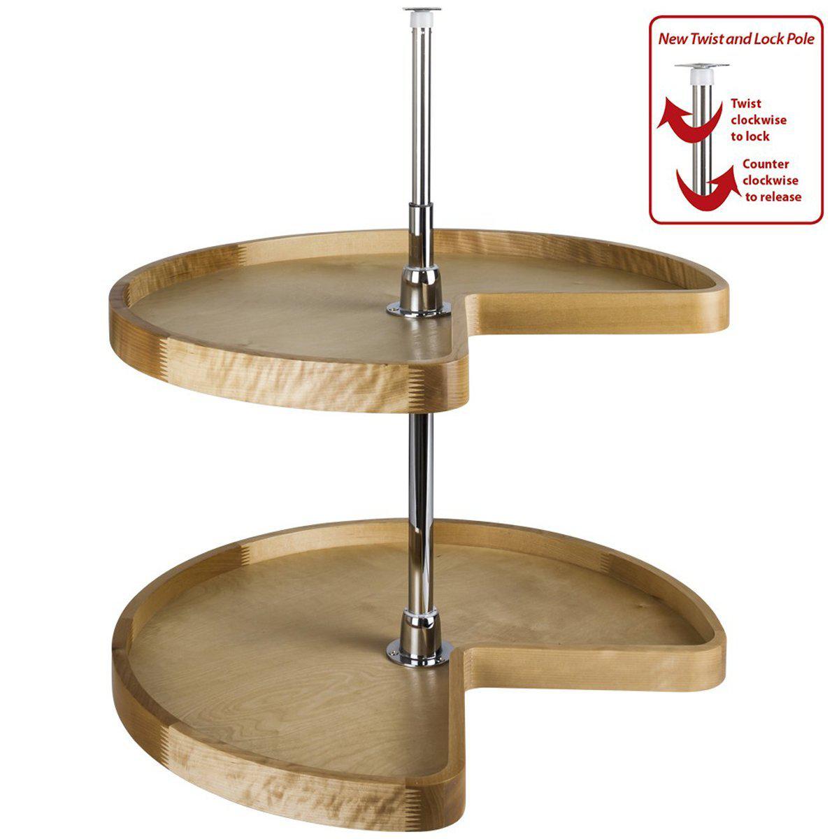 Hardware Resources Kidney Wood Lazy Susan Set with Twist and Lock Pole-DirectCabinets.com