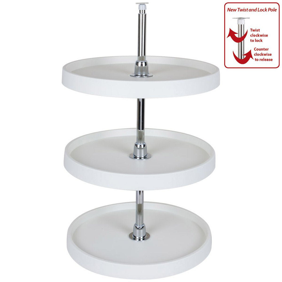 Hardware Resources 3 Shelf 18" Diameter Round Plastic Lazy Susan Set with Chrome Hubs-DirectCabinets.com