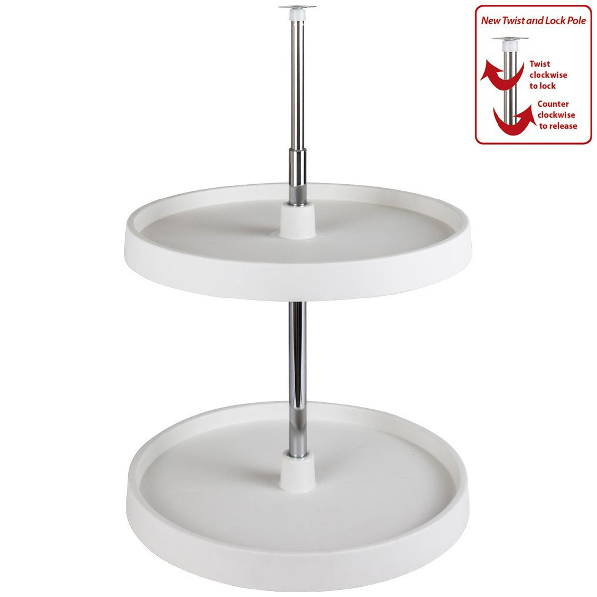 Hardware Resources Round Plastic Lazy Susan Set with Twist and Lock Pole-DirectCabinets.com