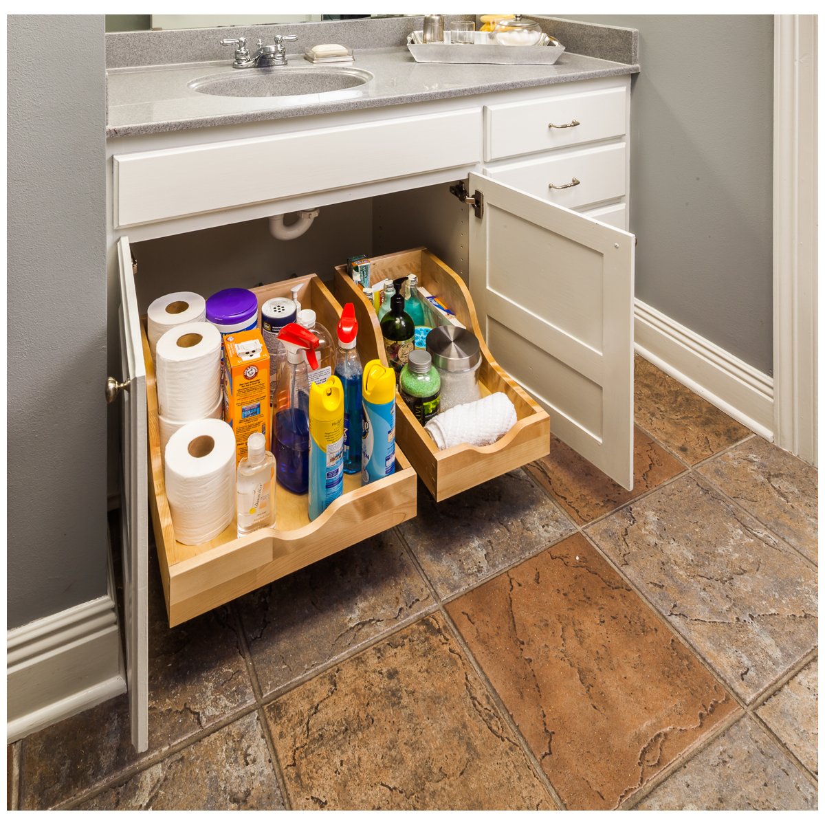 Hardware Resources Preassembled Vanity Depth High Back Rollout Drawer for Cabinet Opening-DirectCabinets.com