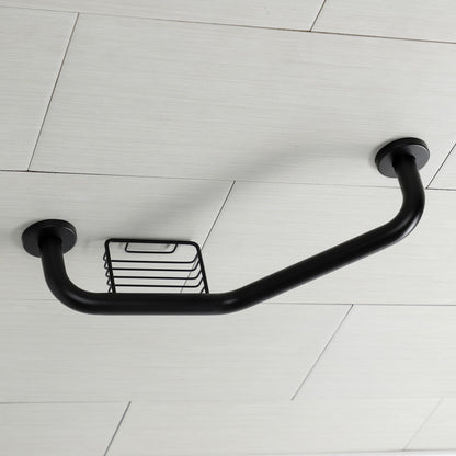 Meridian 10" x 12" Angled Grab Bar with Soap Dish in Matte Black