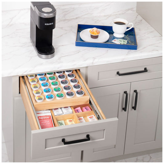 15" double coffee drawer for K-cups and Nespresso Pods