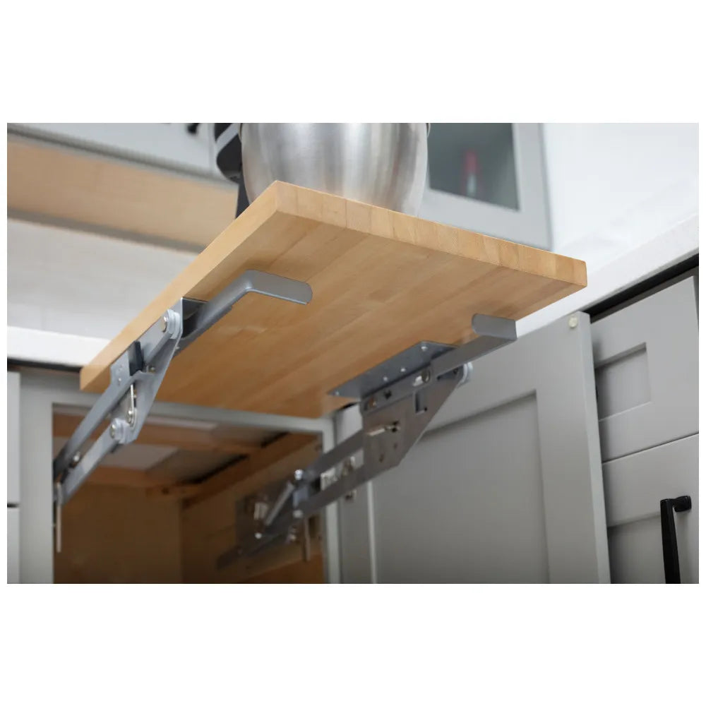 Lift Assisting Shelf for Small Appliances in Base Cabinets