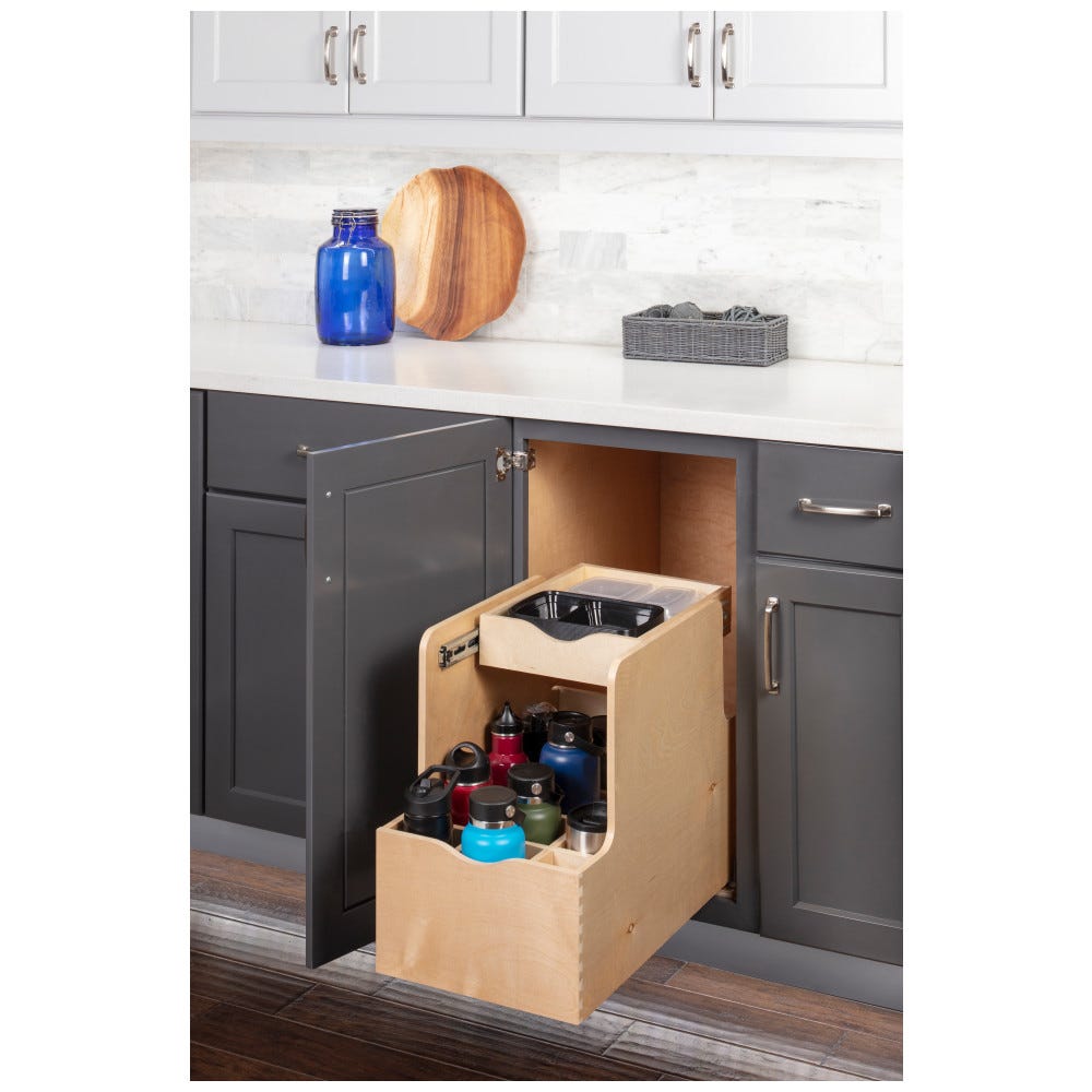 15" Wood Double Drawer Bottle Rollout
