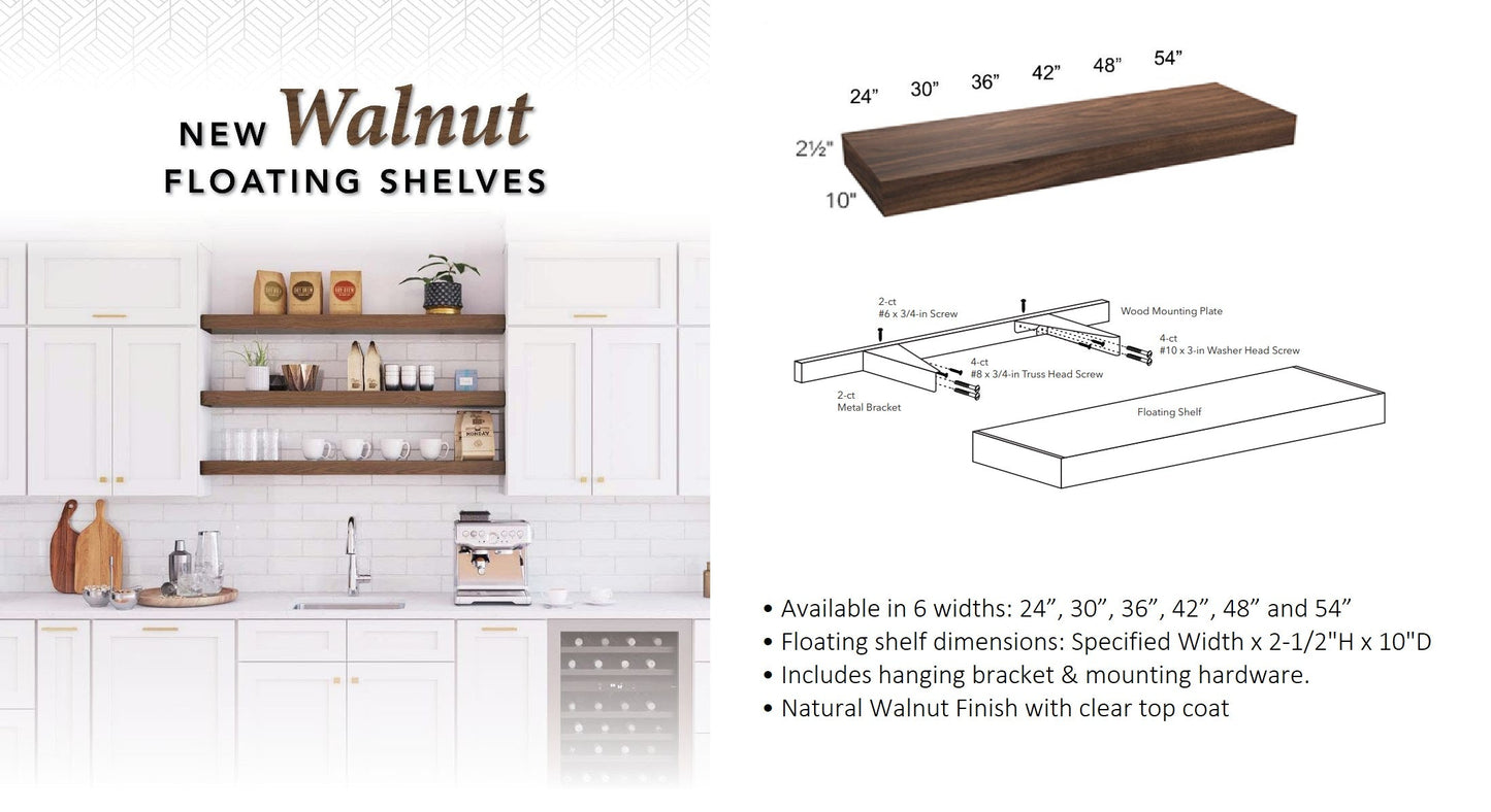Fabuwood Walnut floating shelves. details and specs. available to order at directcabinets.com