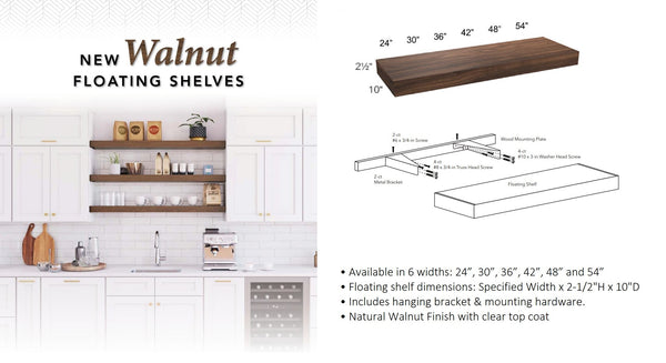 Walnut Floating Shelves, Kitchen Shelf 