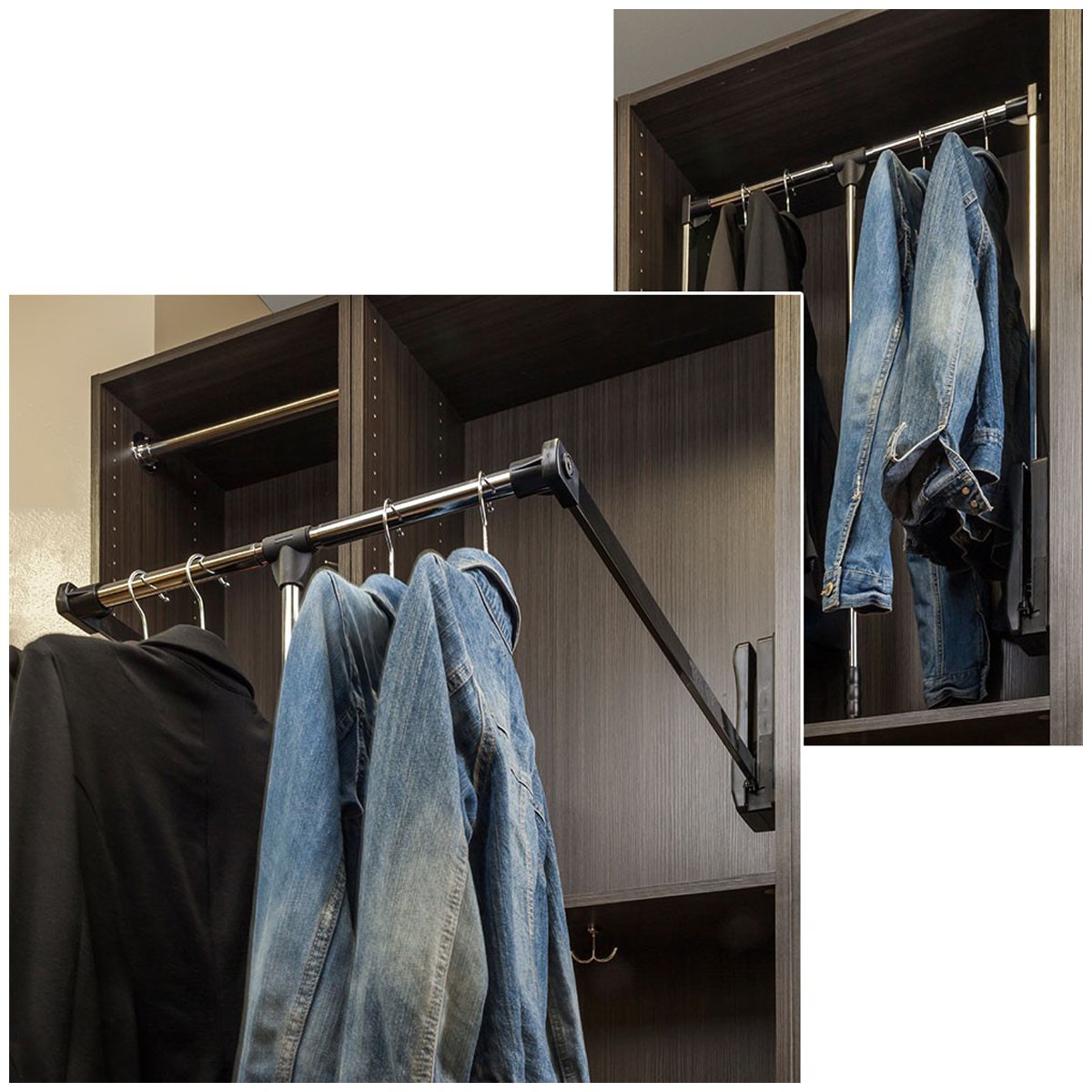 Hardware Resources Chrome and Black 21" - 24" Expanding Wardrobe Lift-DirectCabinets.com