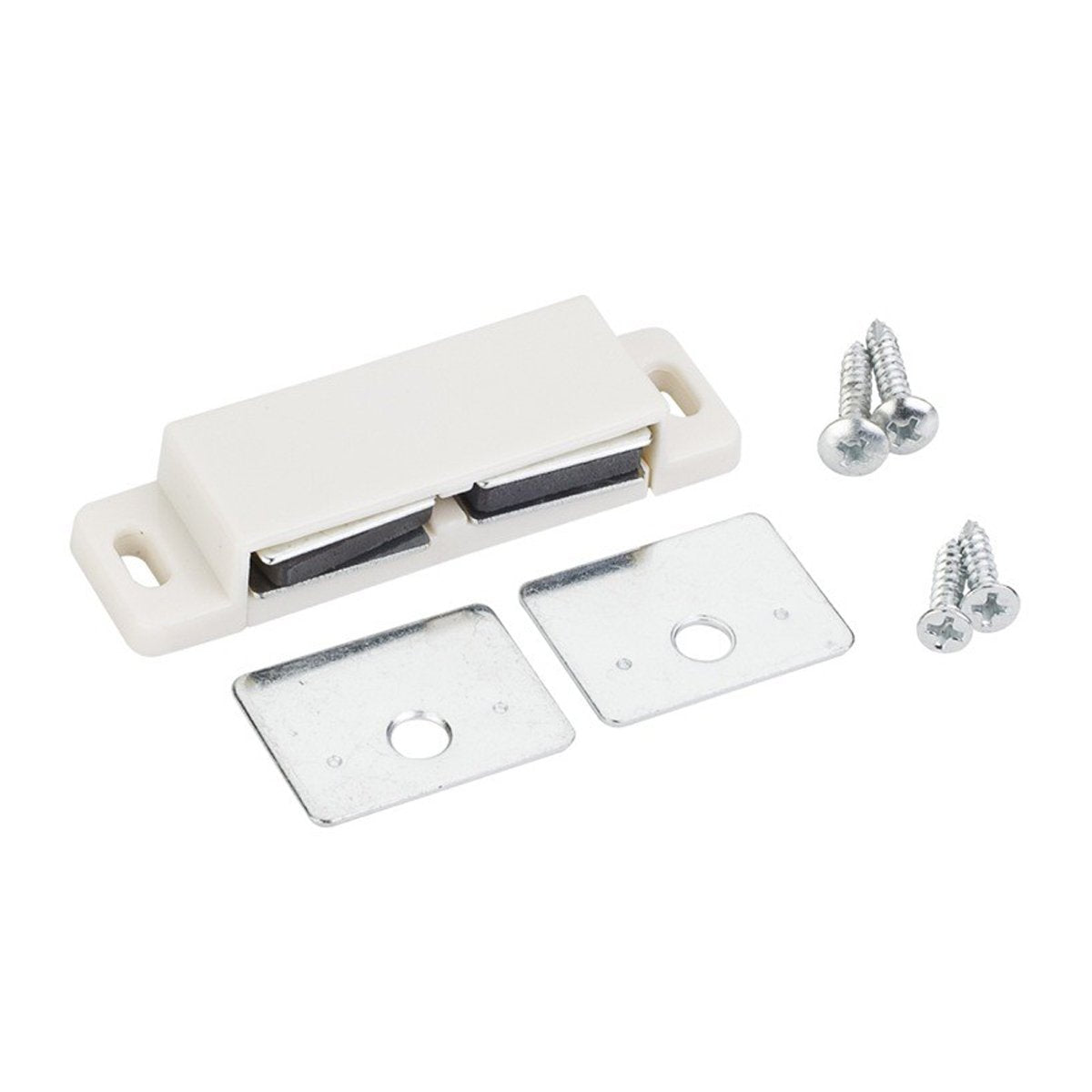 Hardware Resources 15 lb Double Magnetic Catch Retail Pack. Polybagged with 1 Catch, 2 Strike Plates, 2 - #5 x 5/8" Flat Head Screws and 2 - #6 x 3/4" Pan Head Screws-DirectCabinets.com