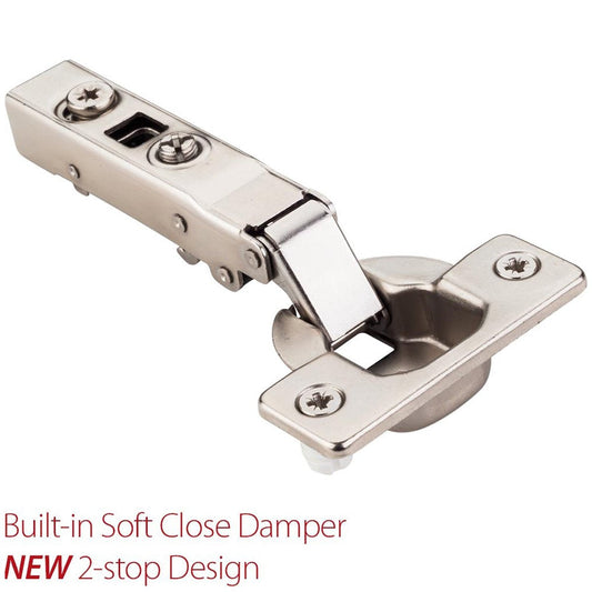 Hardware Resources 90 Degree 0 mm Crank Cam Adjustable Heavy Duty Soft-close Hinge with Press-in 8 mm Dowels in Polished Nickel-DirectCabinets.com