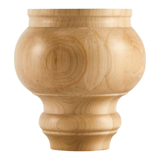Hardware Resources 4-1/2" x 4-1/2" Rubberwood Turned Transitional Bun Foot-DirectCabinets.com
