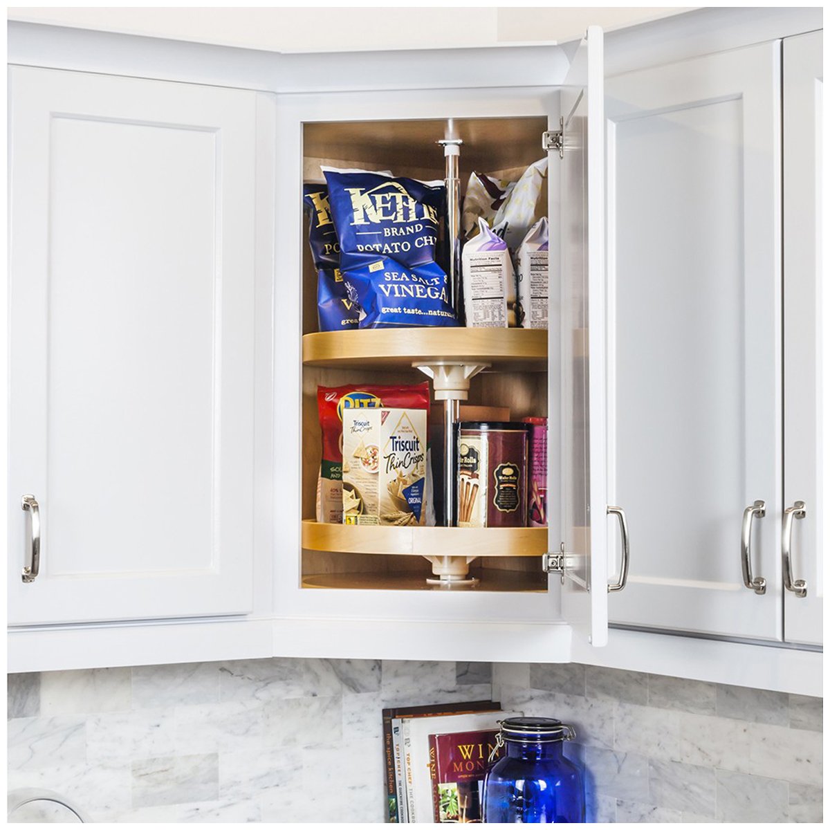 Hardware Resources Round Banded Lazy Susan Set with Twist and Lock Adjustable Pole-DirectCabinets.com