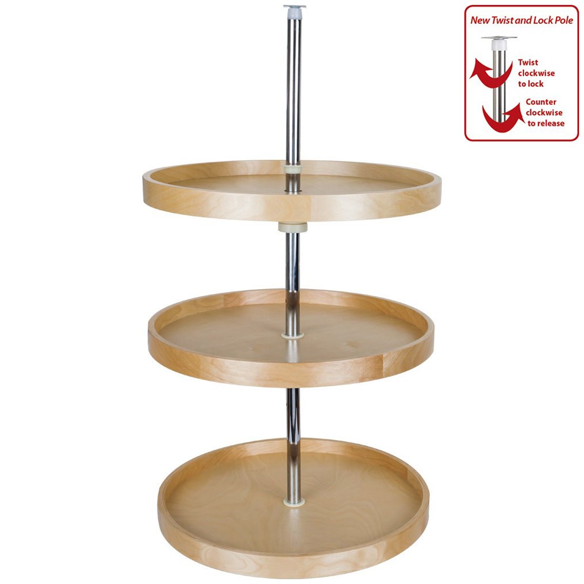 Hardware Resources Round Banded Lazy Susan Three Shelf Set with Twist and Lock Pole-DirectCabinets.com