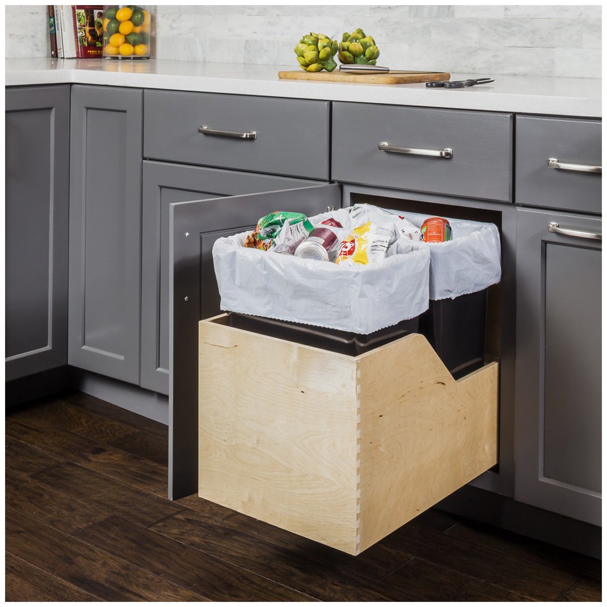 Hardware Resources White Birch Preassembled 35 Quart Double Pullout Waste Container System-DirectCabinets.com