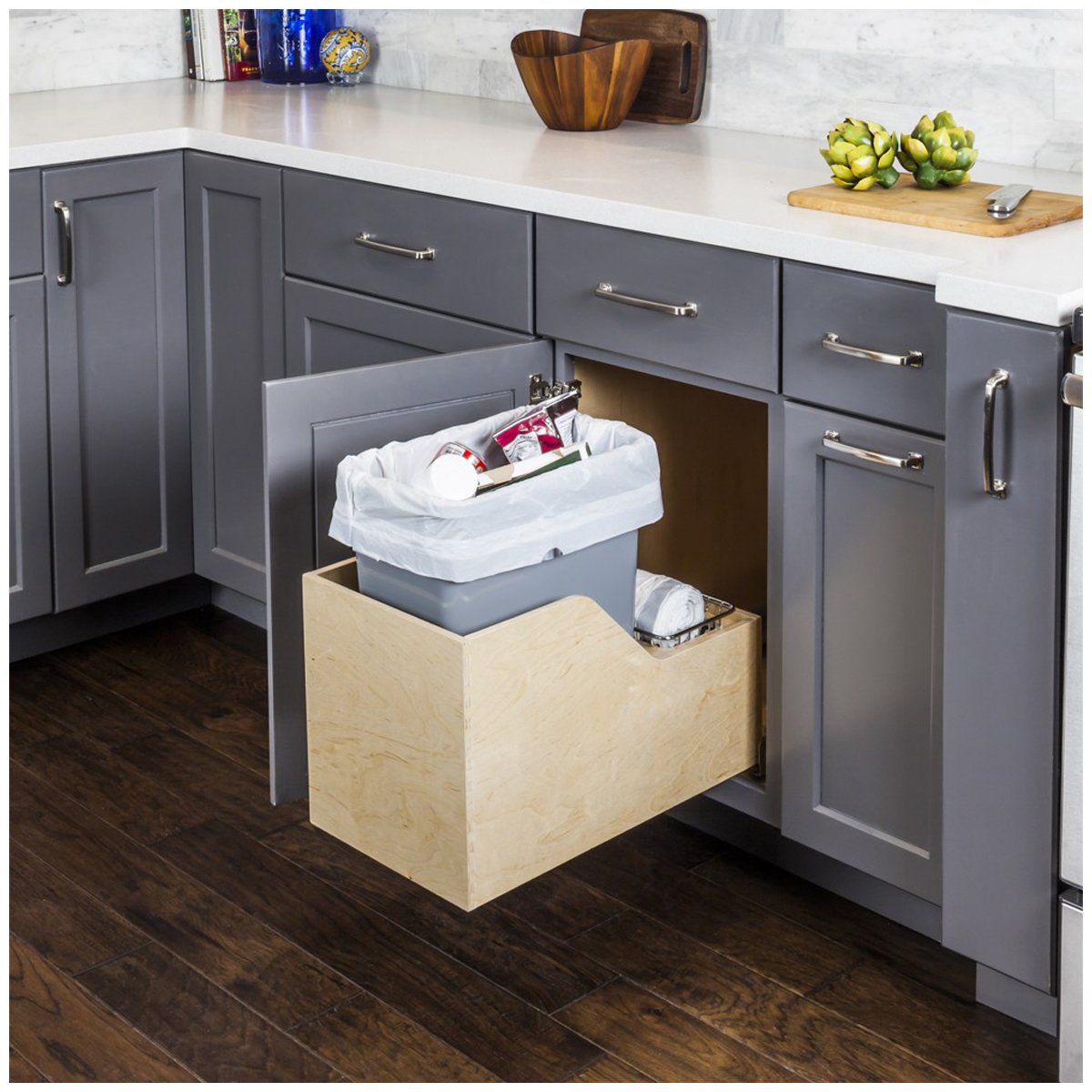 Hardware Resources White Birch Preassembled 35 Quart Single Pullout Waste Container System-DirectCabinets.com