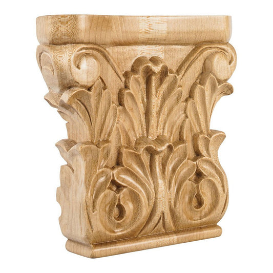 Hardware Resources 6" x 6" x 1-1/2" Hard Maple Acanthus Traditional Capital-DirectCabinets.com
