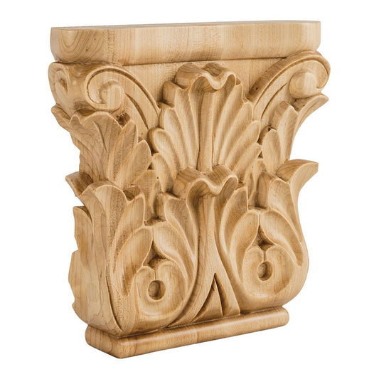 Hardware Resources 8" x 8" x 1-3/4" Rubberwood Acanthus Traditional Capital-DirectCabinets.com