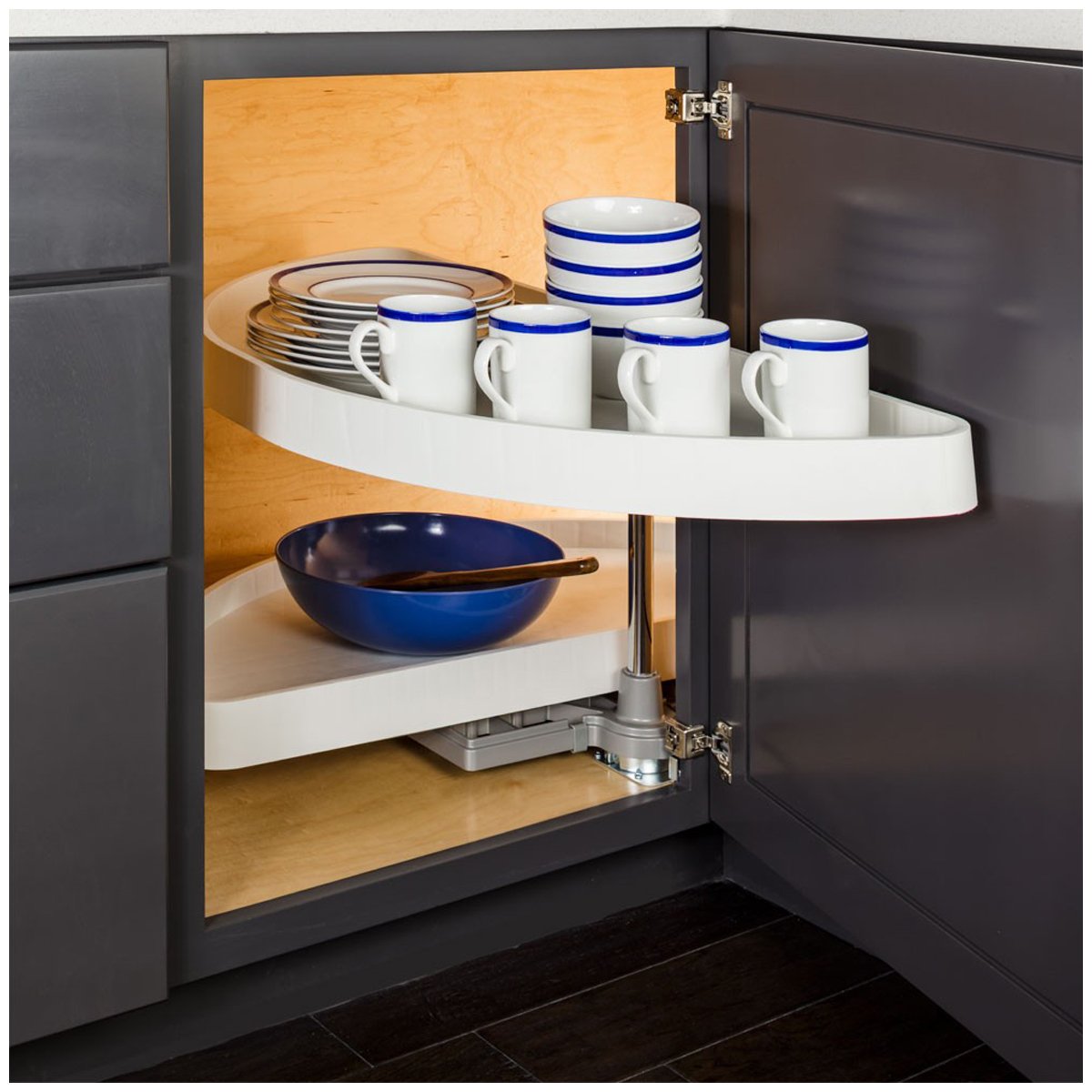 Hardware Resources Half-Moon Lazy Susan Set with White Plastic Trays-DirectCabinets.com