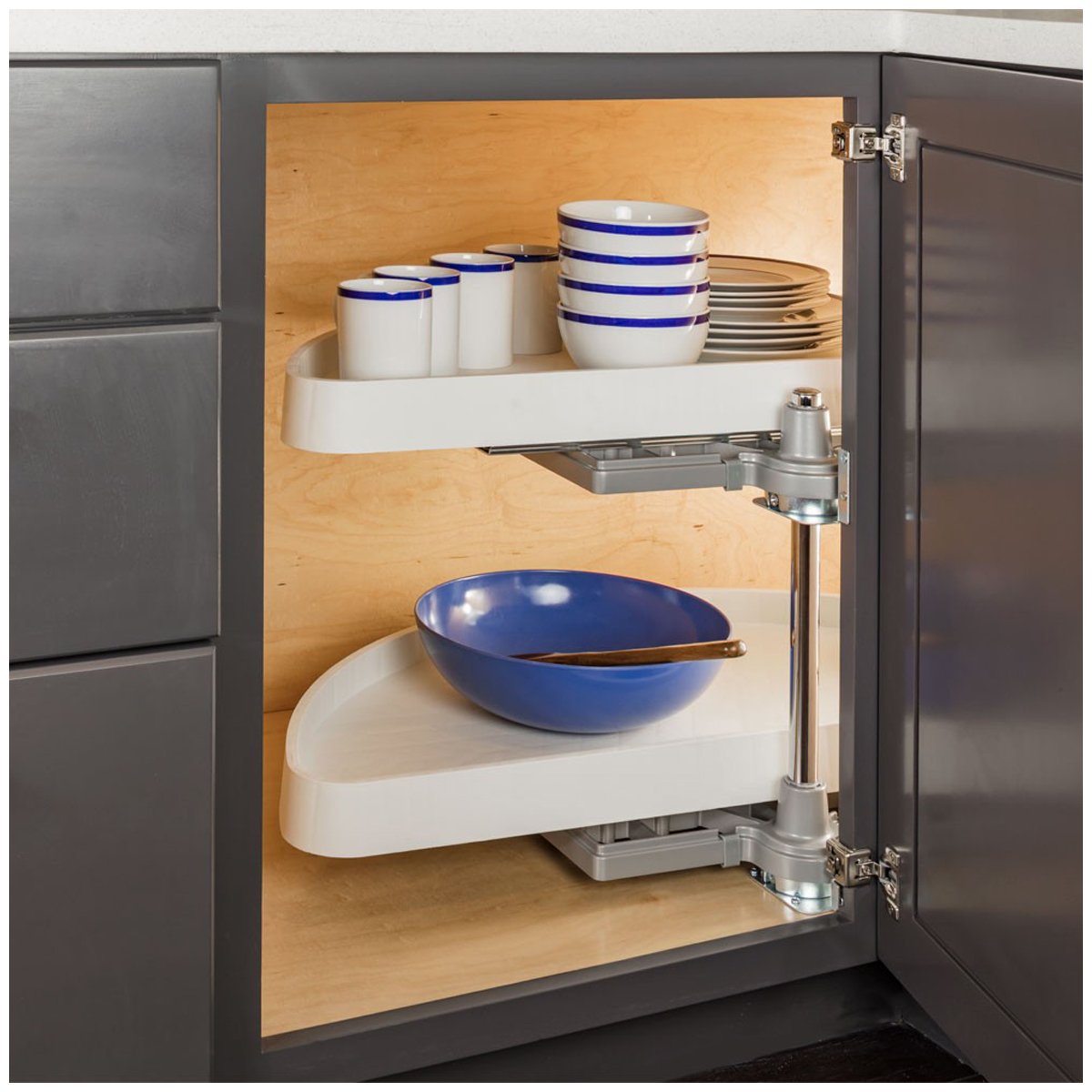 Hardware Resources Half-Moon Lazy Susan Set with White Plastic Trays-DirectCabinets.com