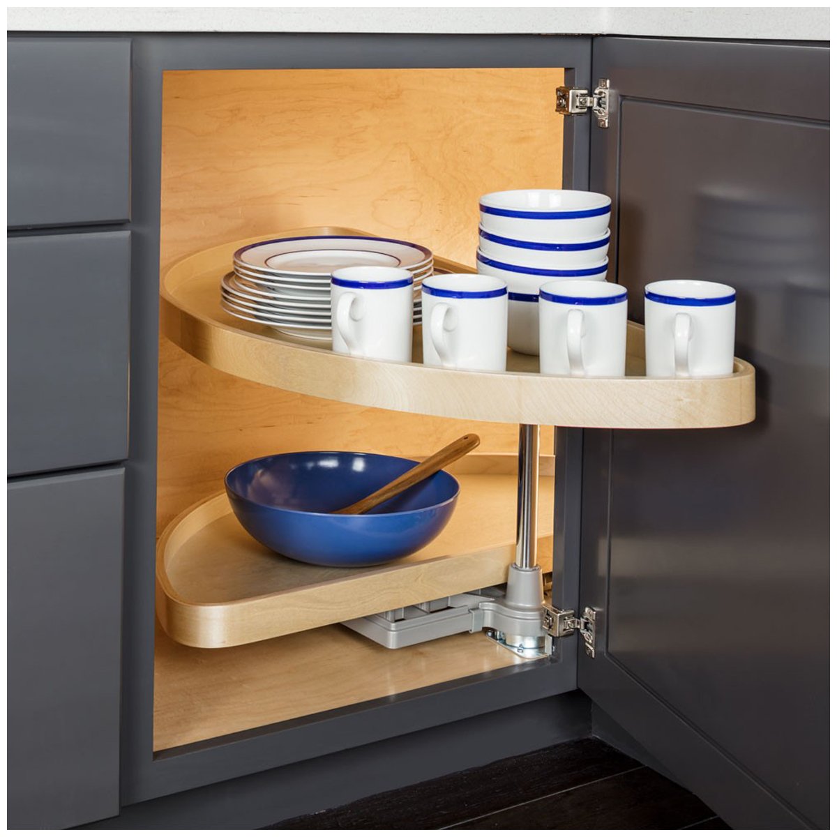 Hardware Resources Half-Moon Lazy Susan Set with Wood Trays-DirectCabinets.com
