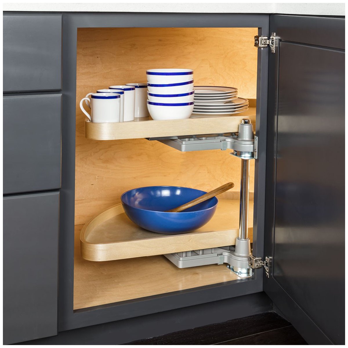 Hardware Resources Half-Moon Lazy Susan Set with Wood Trays-DirectCabinets.com