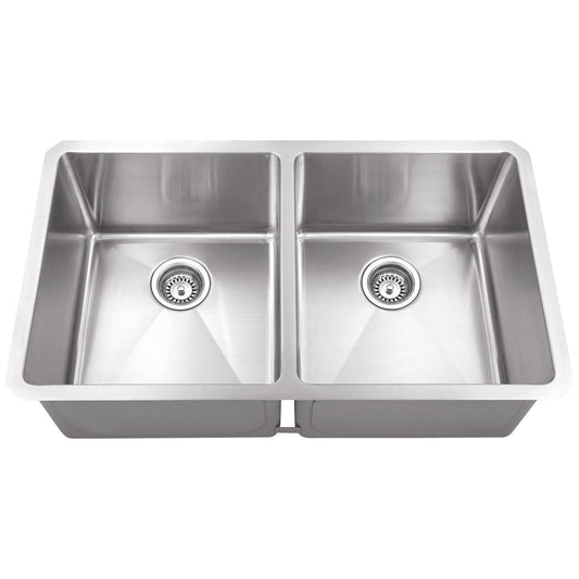 Hardware Resources Stainless Steel 16 Gauge Fabricated Kitchen Sink with Two Equal Bowls-DirectCabinets.com