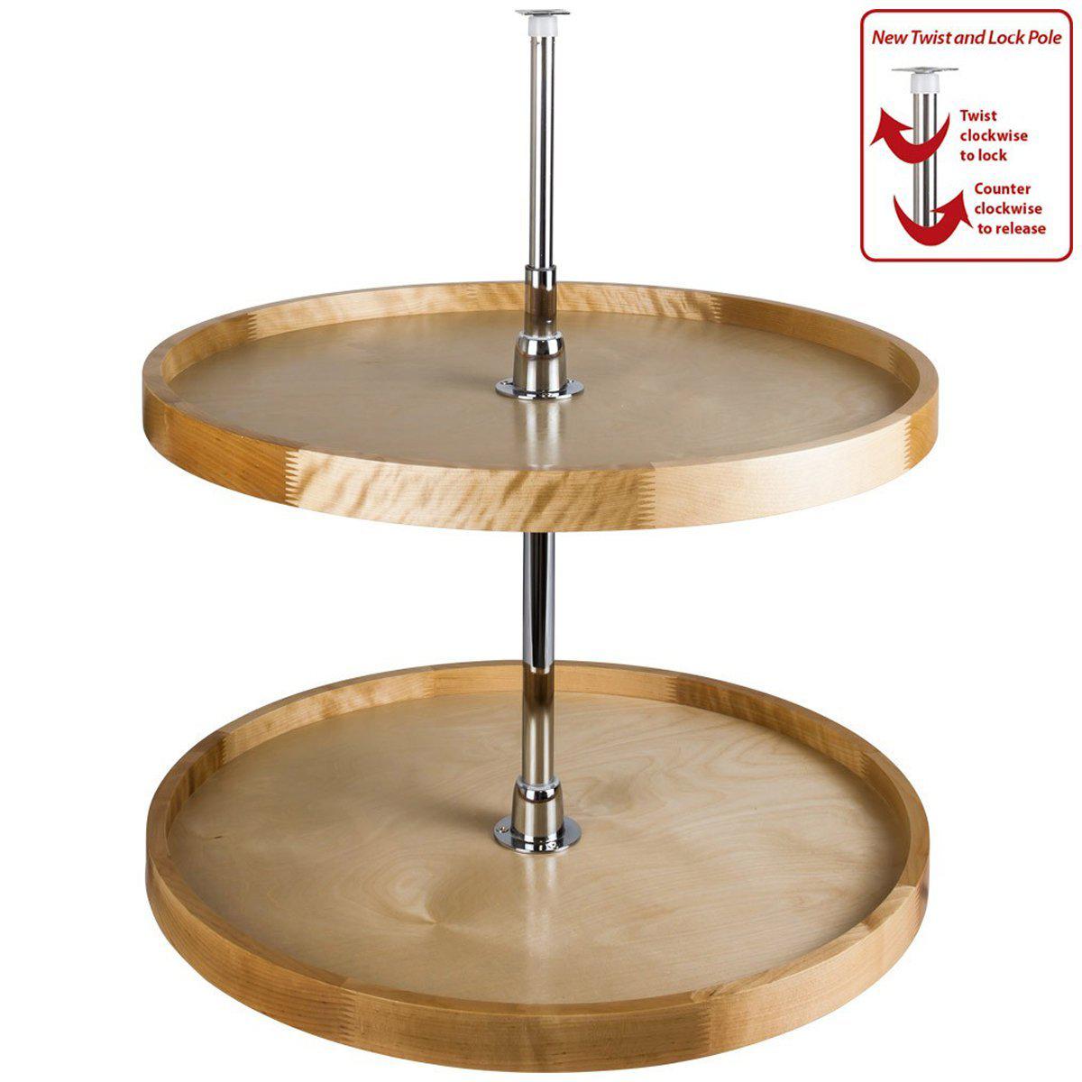 Hardware Resources 18" Diameter Round Wood Lazy Susan Set with Twist and Lock Pole-DirectCabinets.com