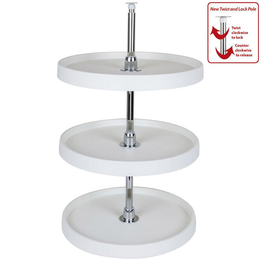 Hardware Resources 3 Shelf 18" Diameter Round Plastic Lazy Susan Set with Chrome Hubs-DirectCabinets.com