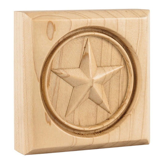 Hardware Resources 3-1/2" x 3-1/2" x 7/8" Rubberwood Star Rosette Moulding-DirectCabinets.com