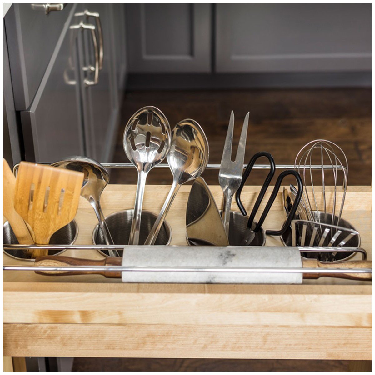 Hardware Resources 8 Inch "No Wiggle" Utensil Bin Base Cabinet Pullout Built on Premium Soft-close Slides-DirectCabinets.com