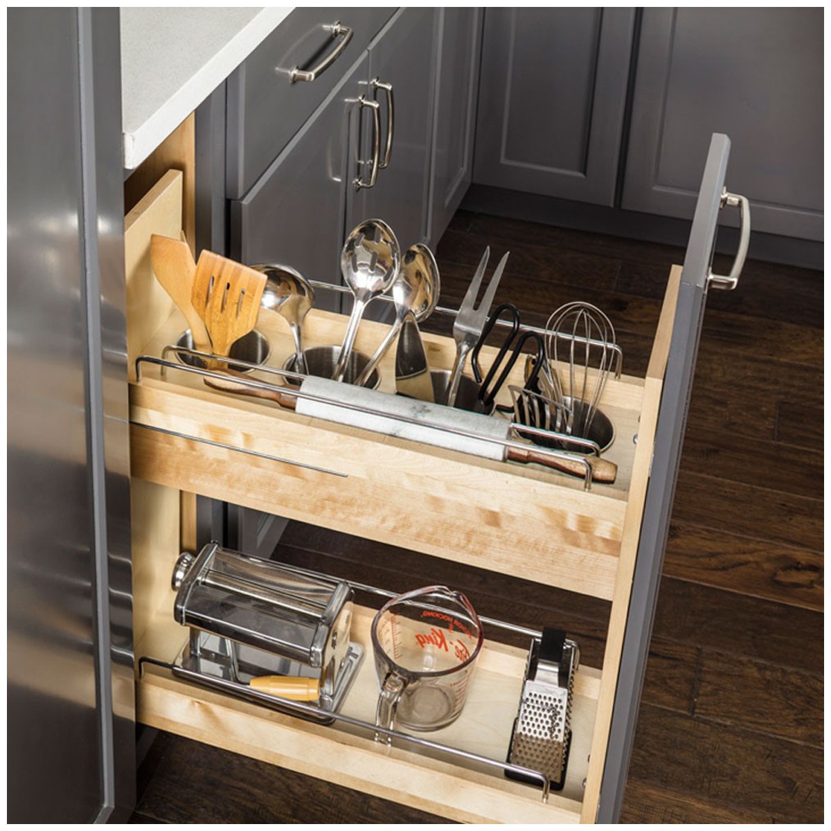 Hardware Resources 8 Inch "No Wiggle" Utensil Bin Base Cabinet Pullout Built on Premium Soft-close Slides-DirectCabinets.com