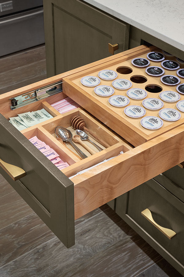 4WTCD-18HSC-KCUP-1 - Wood Two-Tiered K-Cup Drawer Organizer w/Blum  Undermount Soft-Close Slides for 18 Base Cabinet - Express Kitchens