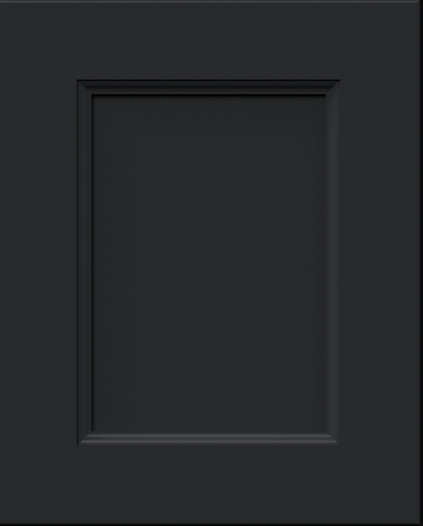Nexus pitch black small sample door. Recessed cabinet door with inner beveled detail in a black painted finish.