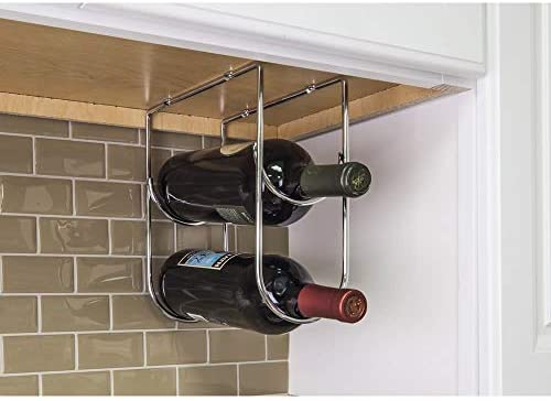 Polished Chrome Under Cabinet Wine Bottle Rack installed under cabinet
